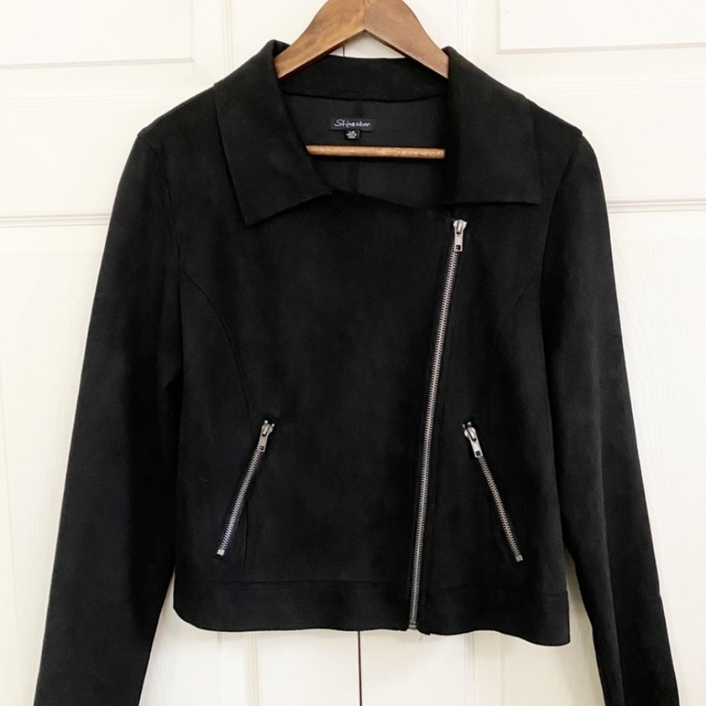 Shinestar Faux Suede Black Zip Jacket